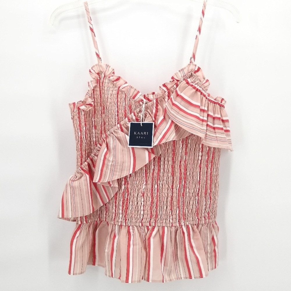 KAARI BLUE nwt Ruffle Striped Smocked Body Tank, Sz L